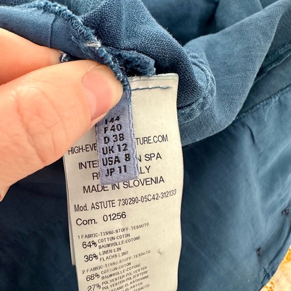 HIGH Women's Blue Cotton Linen Notch Lapel Blazer Jacket, Size US 8 - Picture 13 of 15